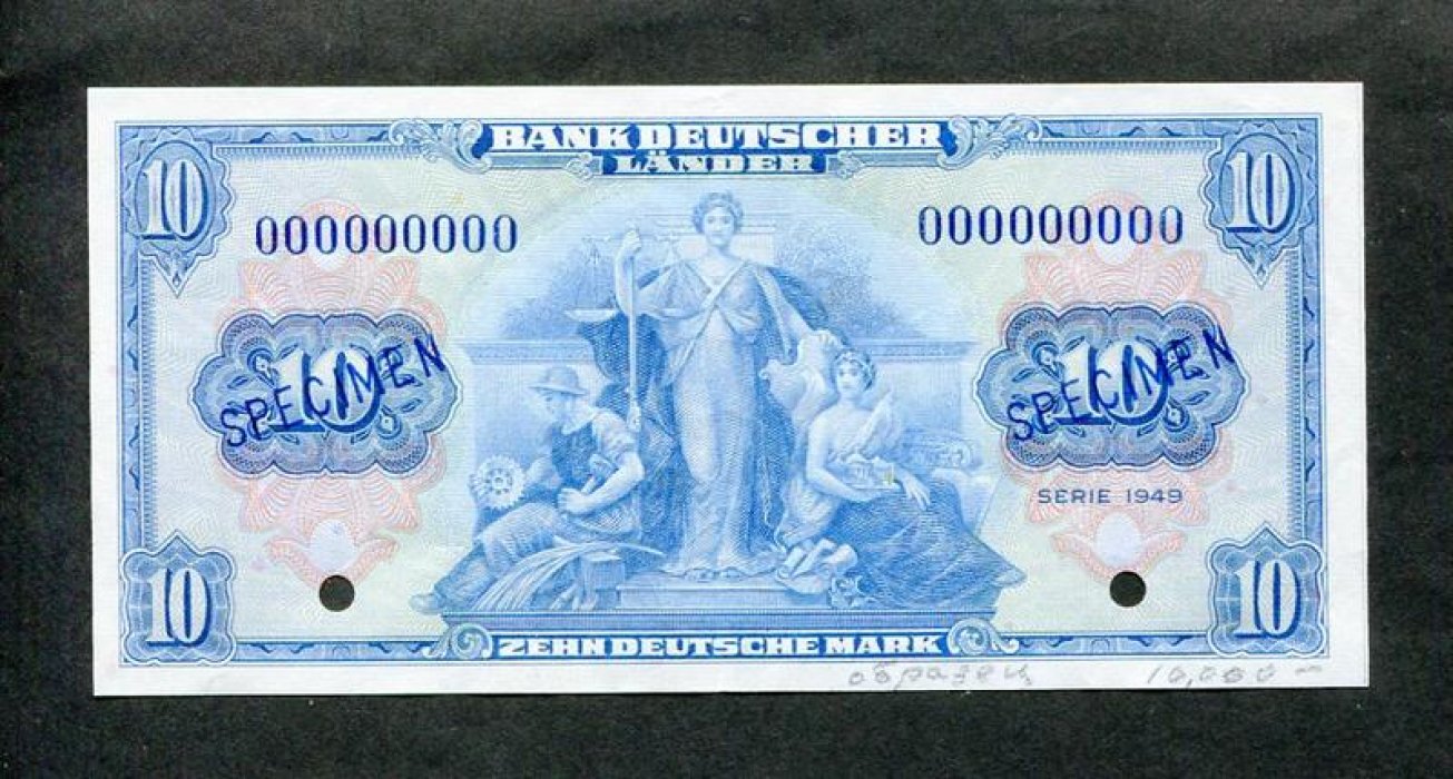 Бона-образец: набор из 10 марок 1949 года, Германия (14 × 6,8 см)