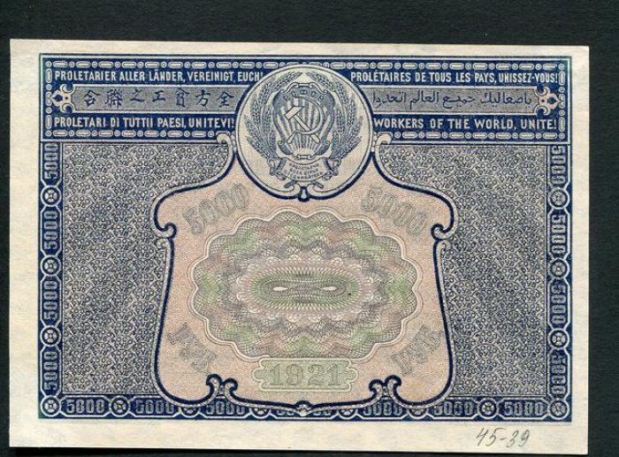 Расчетный знак РСФСР «Бона», 5000 рублей, 1921 г. (12,1 × 8,1 см)