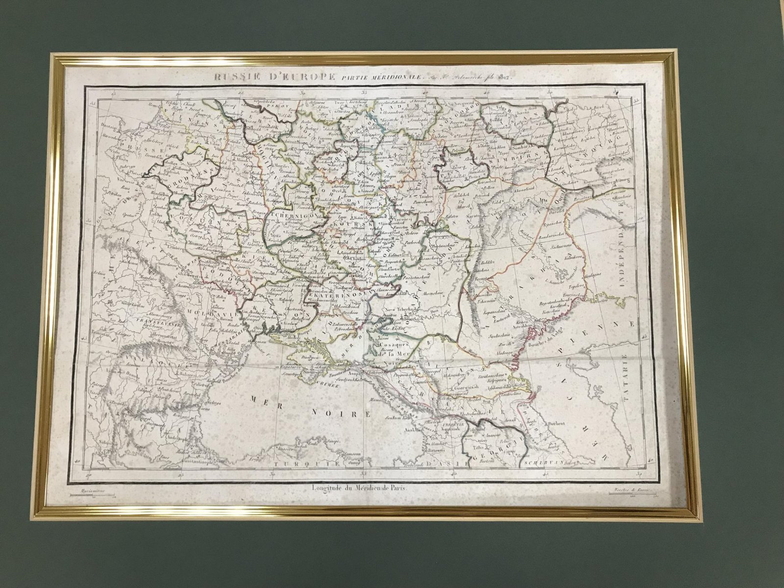 Гравюра-карта «Европейская Россия. Южная часть» (французский язык), 1812, Деламарш, в деревянной раме