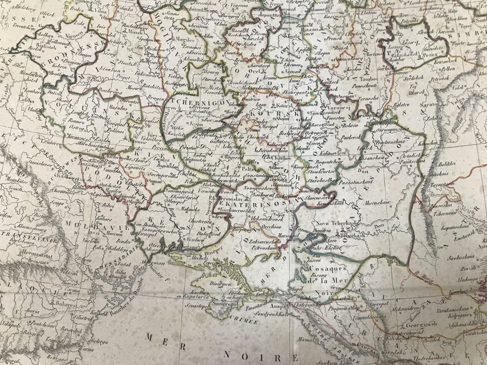 Гравюра-карта «Европейская Россия. Южная часть» (французский язык), 1812, Деламарш, в деревянной раме