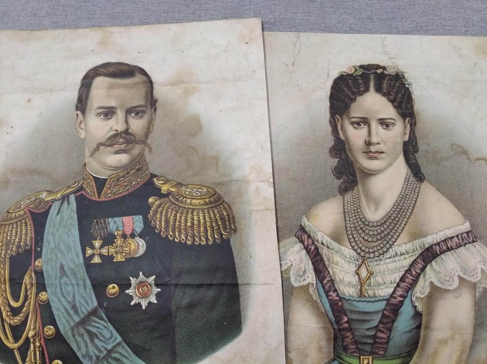 Редкий парный портрет наследника Александра Александровича и великой княгини Марии Федоровны «Парадный свадебный» (хромолитография, 1873)