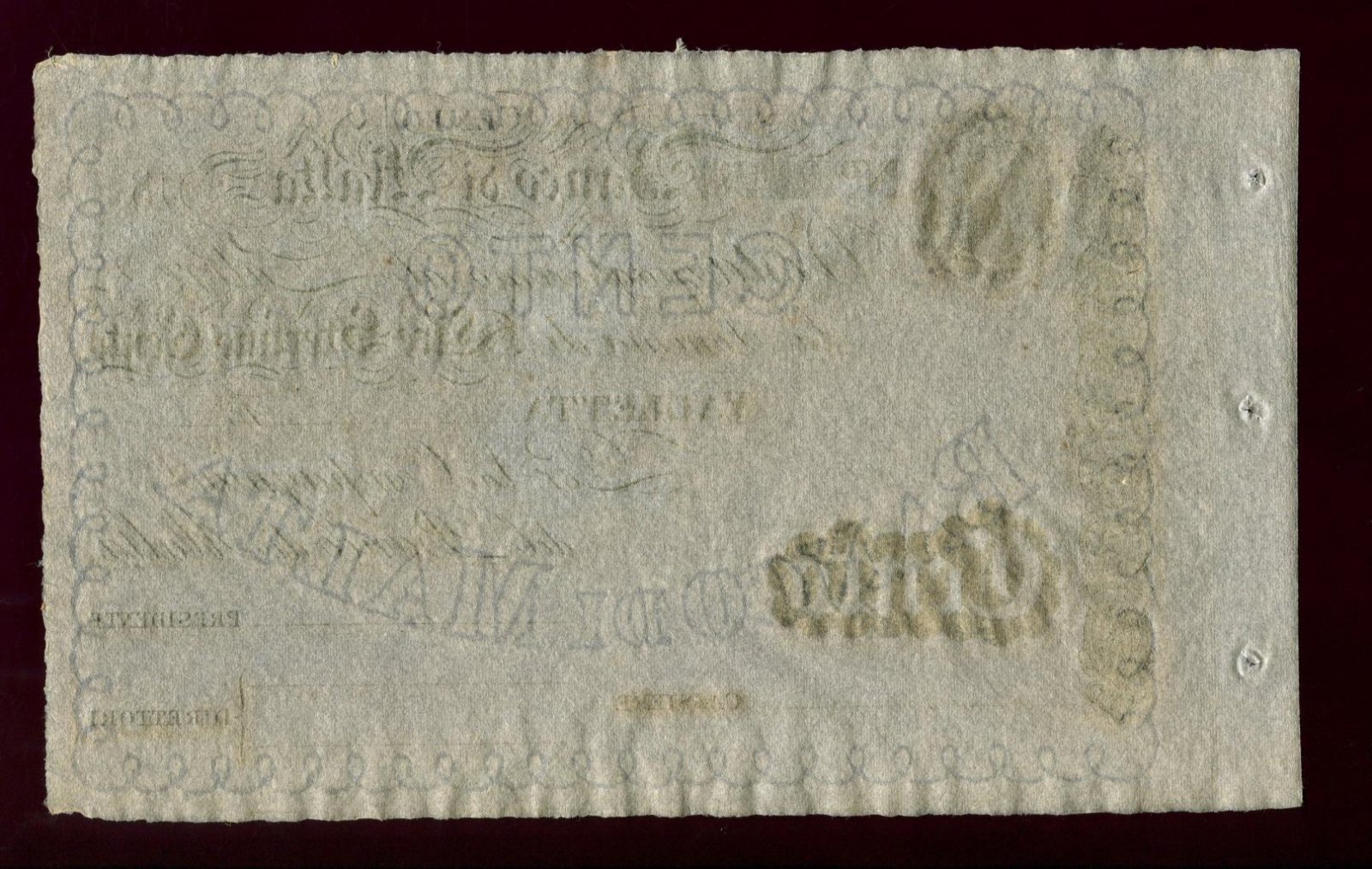 Бона Мальта — 100 лир (бланк), 1800-е гг., 12,6×21 см