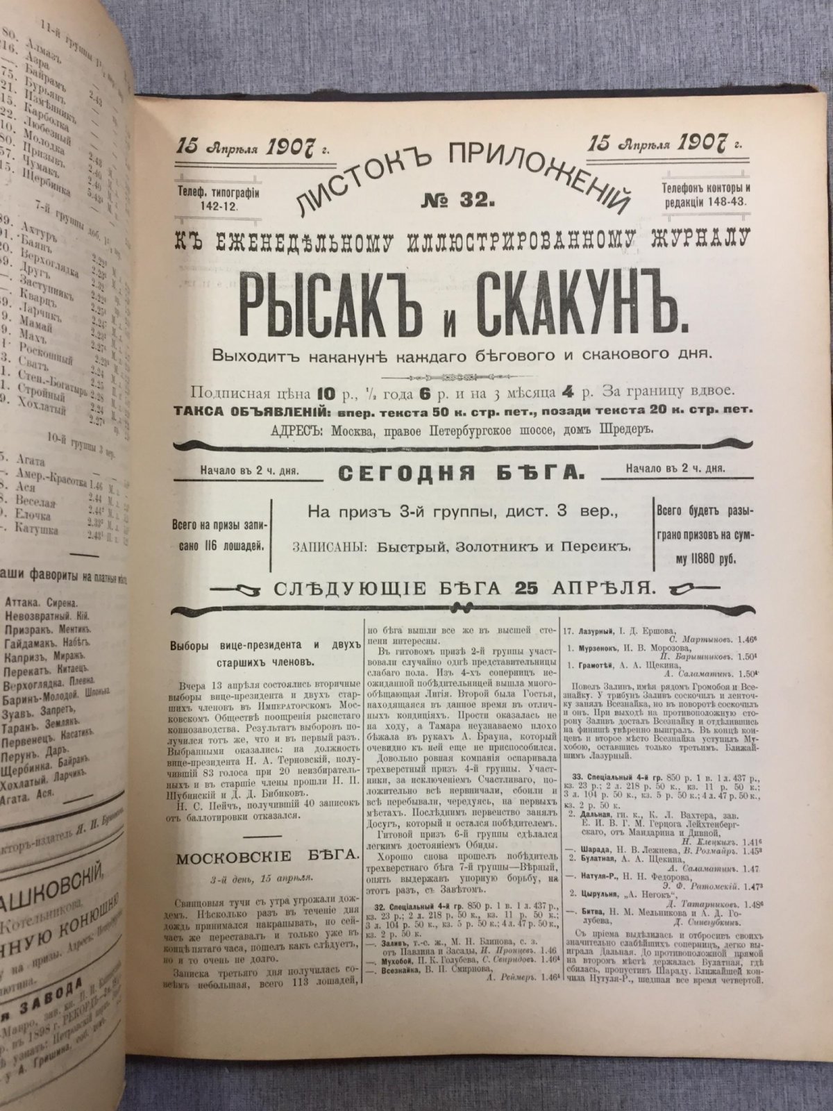 Рысак и скакун: Еженедельный Иллюстрированный, коннозаводской журнал с приложениями в дни бегов и скачек.№ 15 - 50, 1907 г.