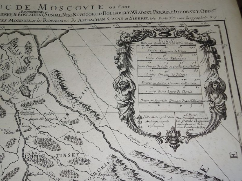 Карта Государства царя Российского и великого князя Московского, 1677 г. (французский текст, Париж) — гравированная кабинетная карта с картушем