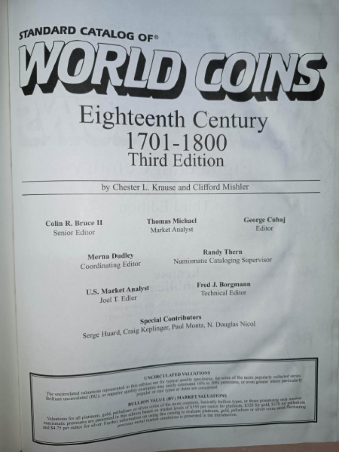 Krause 2011. Standard Catalog of World Coins 1701-1800.