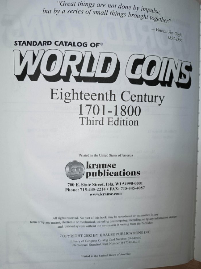 Krause 2011. Standard Catalog of World Coins 1701-1800.