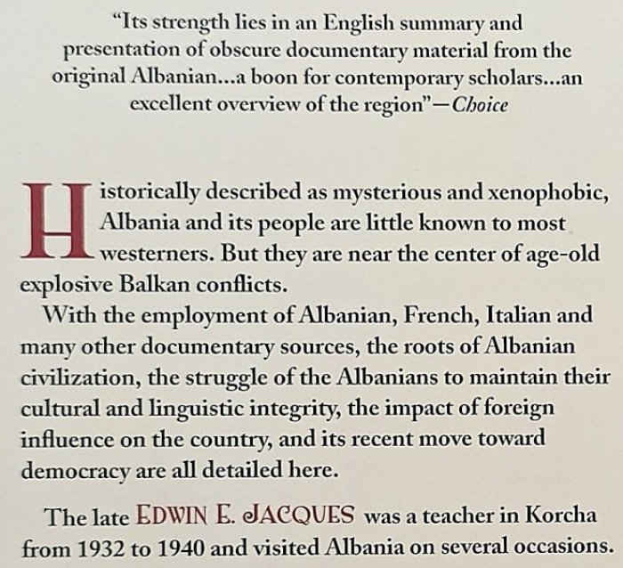 Jacques, Edwin E. The Albanians: An Ethnic History from Prehistoric Times to the Present. [In 2 vol.]. Vol. 1-2.