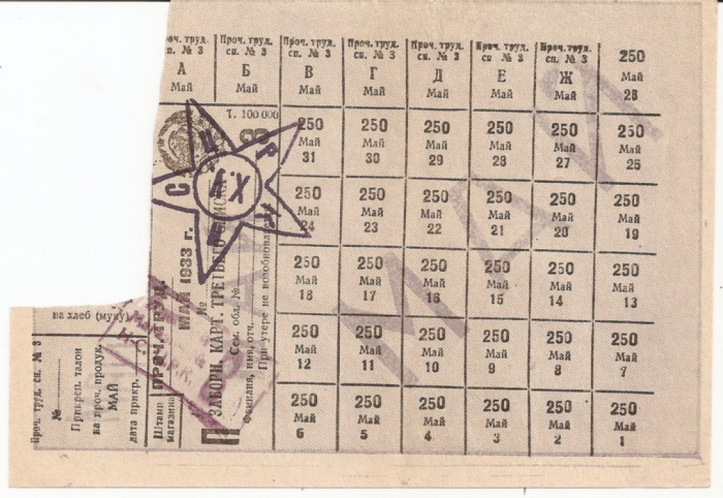 Продовольственная карточка. Прочие трудящиеся список № 3. май 1933 г.
