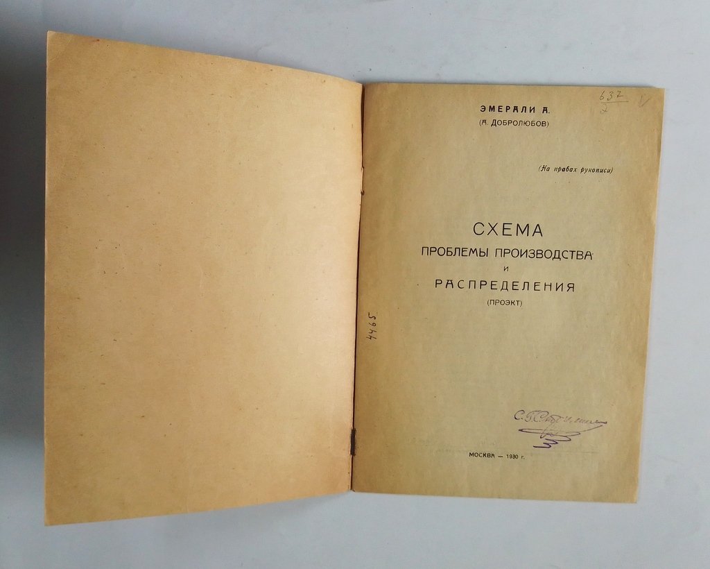 Эмерали, А. (А. Добролюбов) Схема проблемы производства и распределения (проэкт).