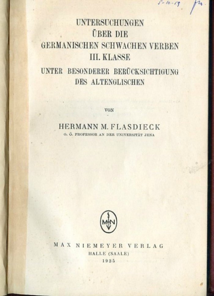 Flasdieck H. Untersuchungen Uber Die Germanischen Schwachen Verben III. Klasse Unter Besonderer Berucksichtigung Des Altenglischen