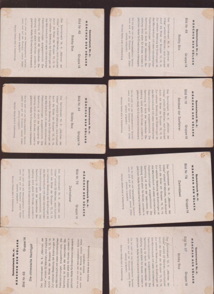20 сигаретных карточек-вкладышей серии: `Marchen der Volker` (Народные сказки). и `Gestalten der Weltgeschichte`. (Образы мировой истории).