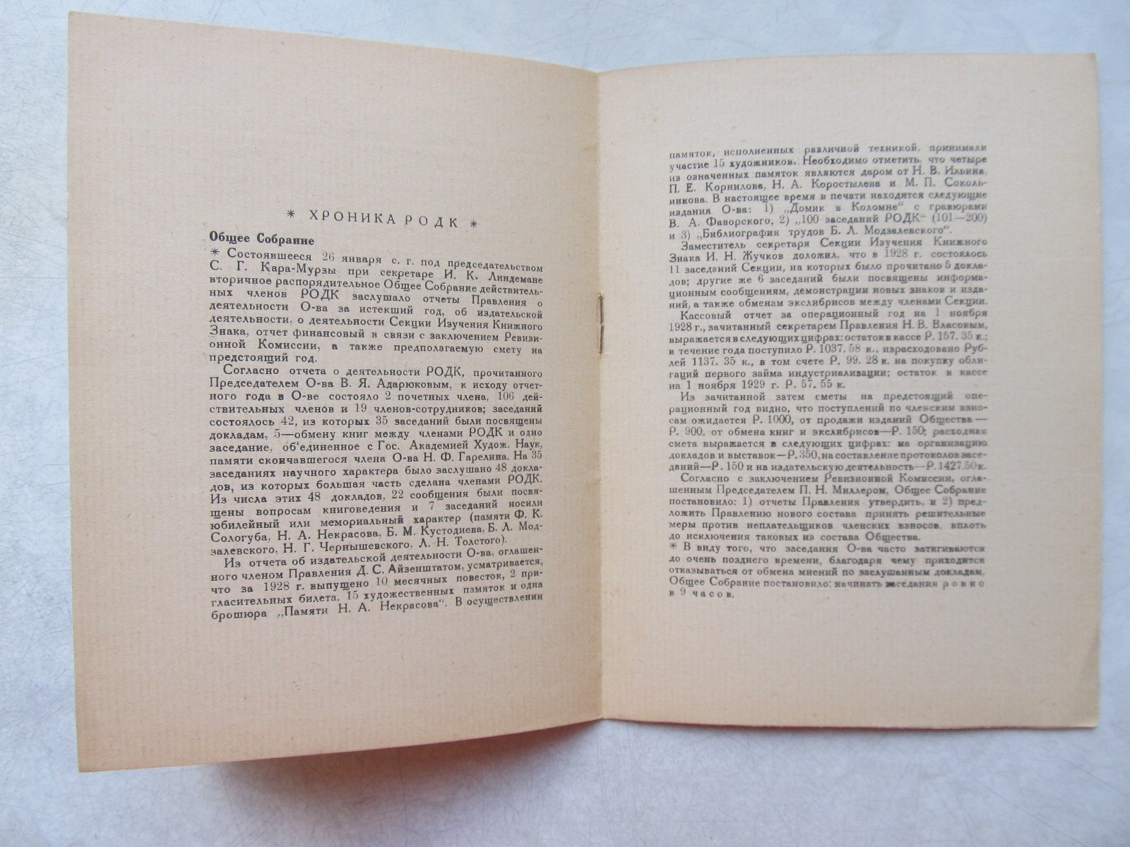 РОДК. Предполагаемая программа заседаний на март 1929 г.