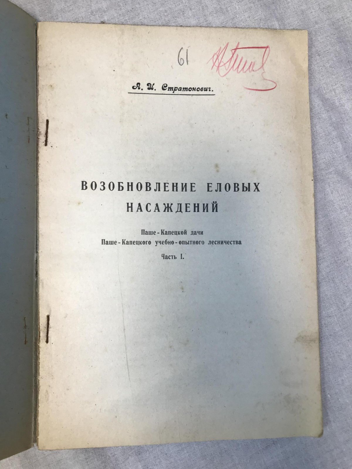 Стратонович А. Возобновление еловых насаждений Паше-Капецкой дачи, Паше-Капецкого учебно-опытного лесничества. Часть 1. Возобновление под пологом.