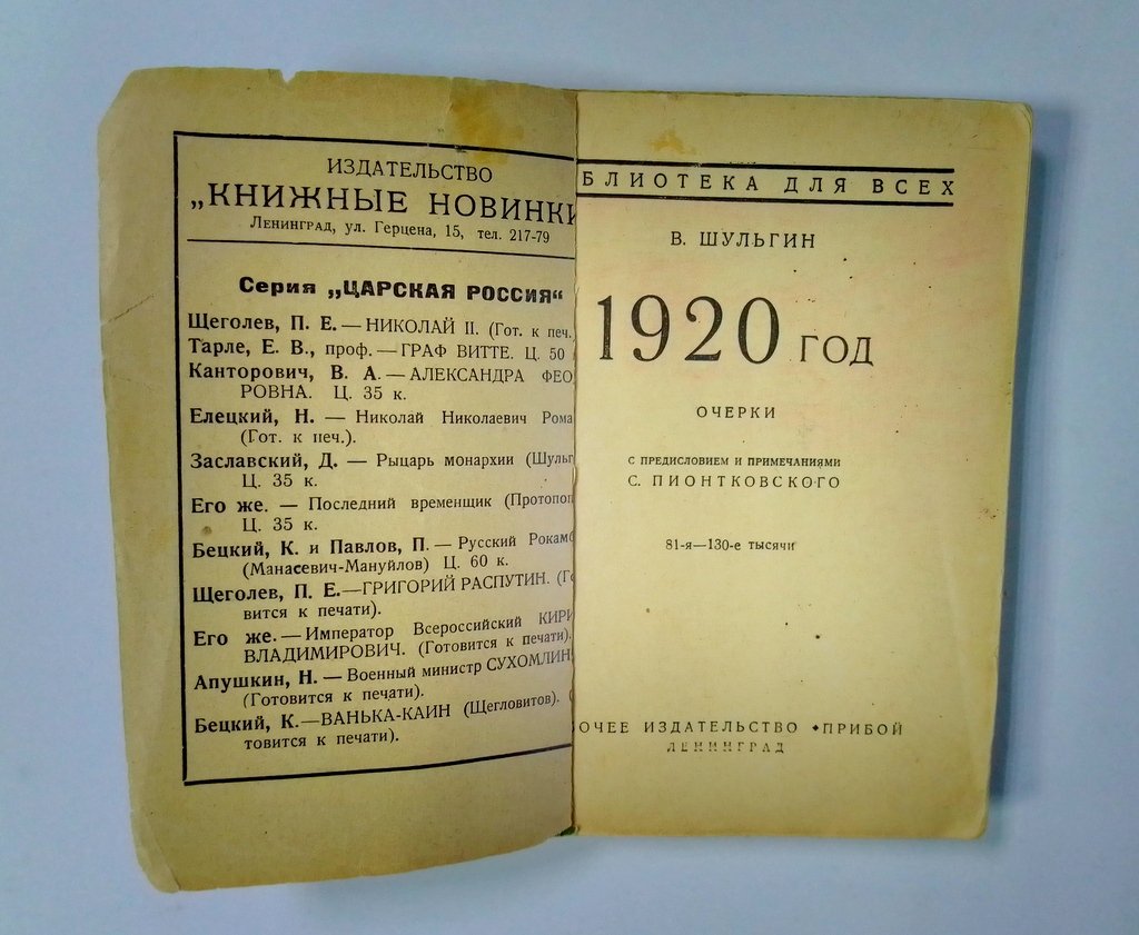 Шульгин, В. 1920 год.