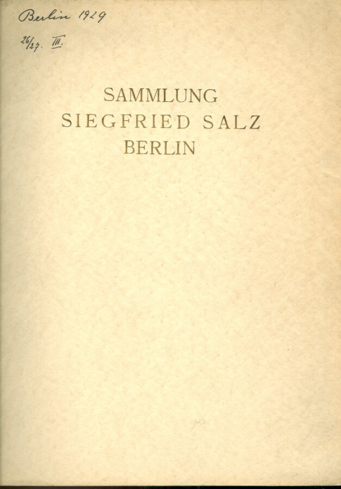 Фарфоровое собрание Siegfries Salz Берлин. Каталог аукциона 1929 года
