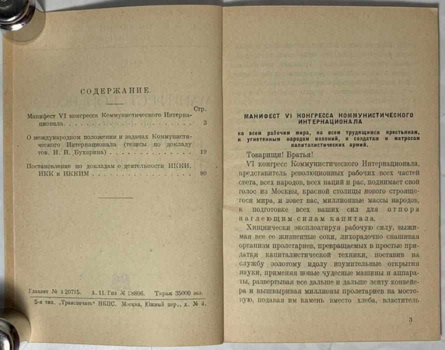 Тезисы и резолюции VI конгресса Коминтерна. Выпуск 1. Манифест конгресса и тезисы о международном положении.