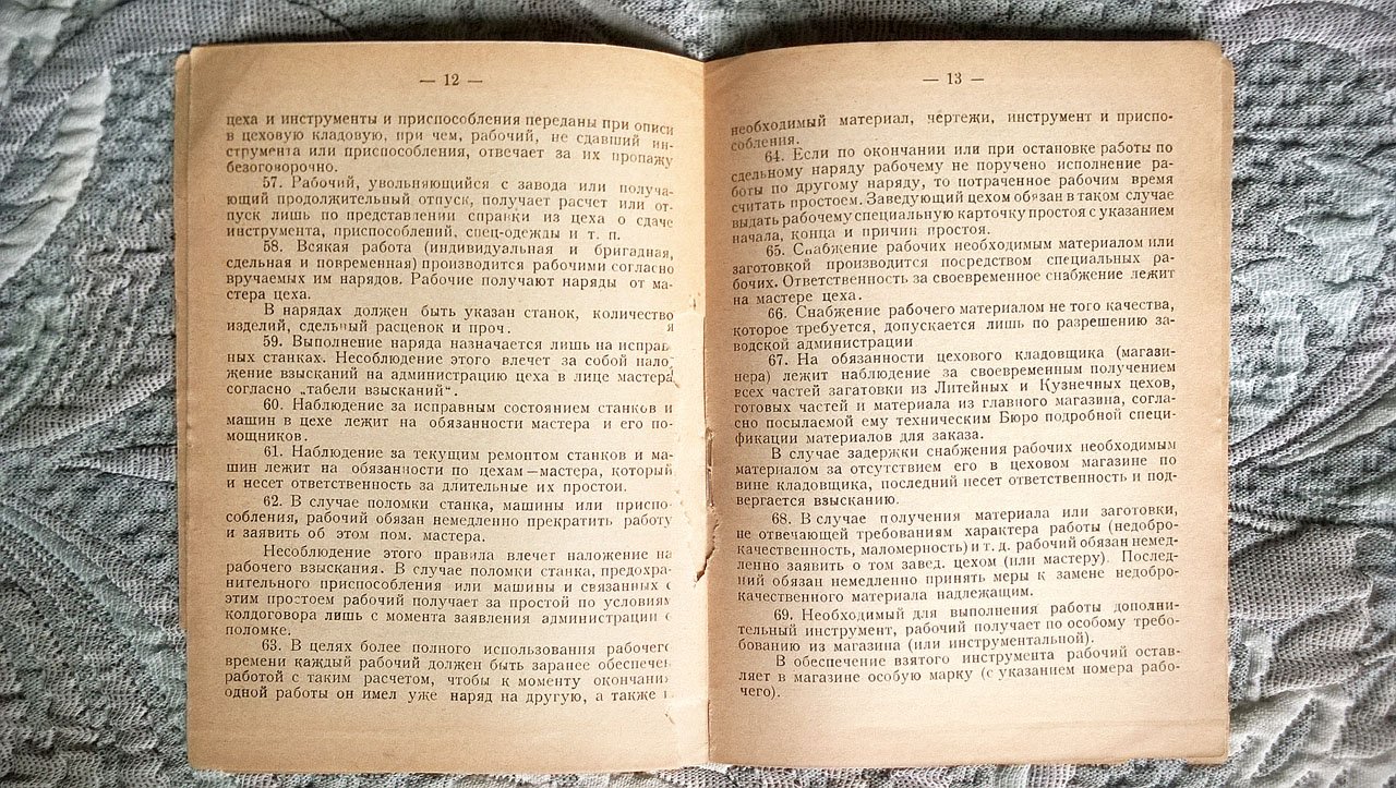 Ниппарт, Симонов. Правила внутреннего распорядка Подольского государственного механического завода «Госшвеймашина».