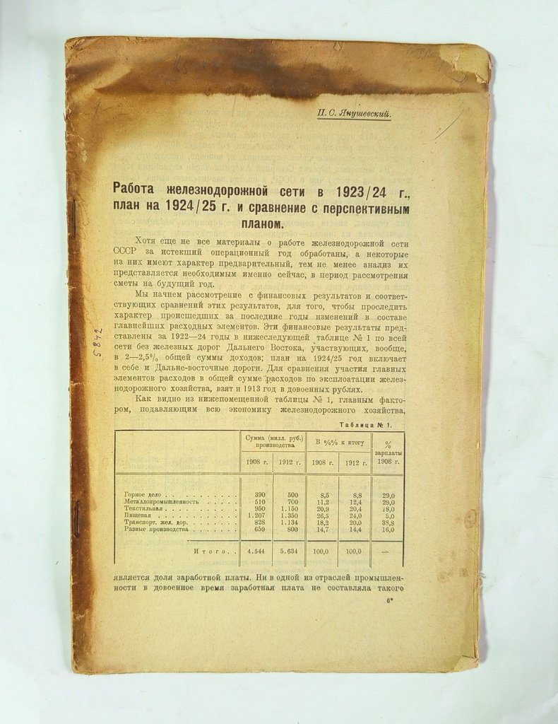 Янушевский, П.С. Работа железнодорожной сети в 1923/24 г.,
