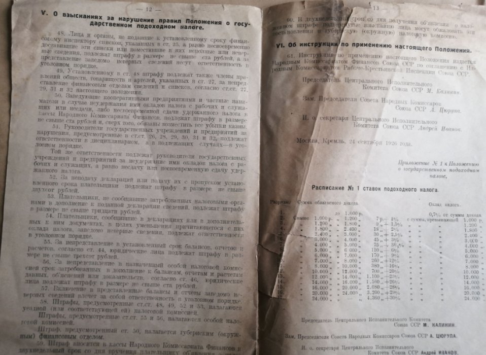Новый закон о государственном подоходном налоге, изданный 24 сентября 1926 года