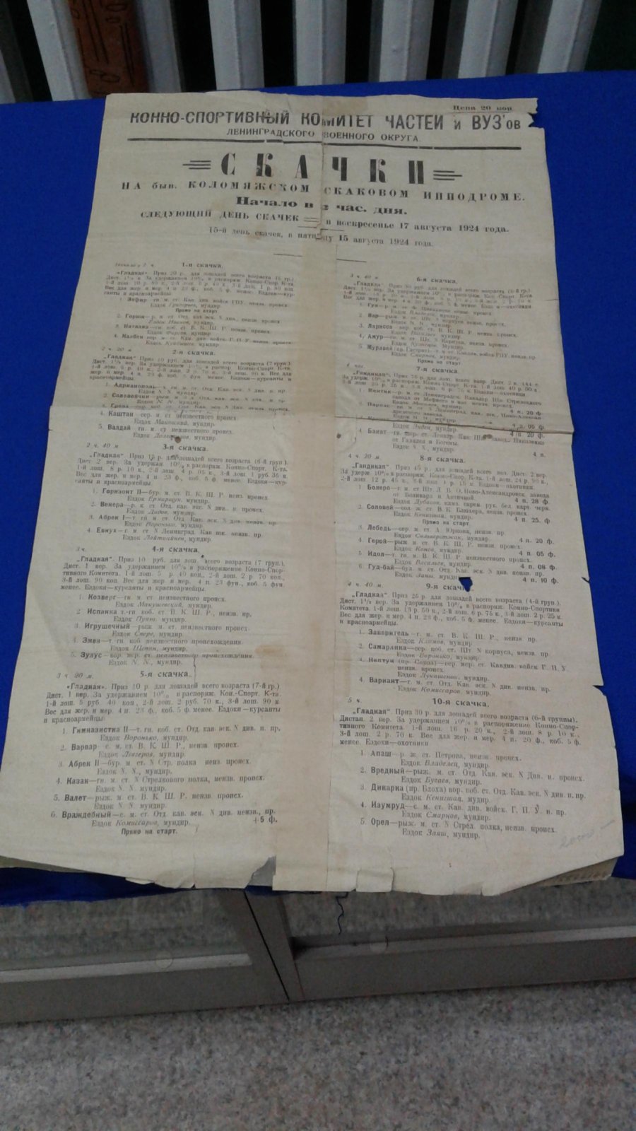 Скачки на Коломяжском скаковом ипподроме. Воскресенье, 17 августа 1924 г.