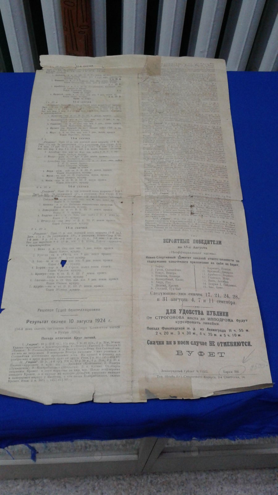 Скачки на Коломяжском скаковом ипподроме. Воскресенье, 17 августа 1924 г.