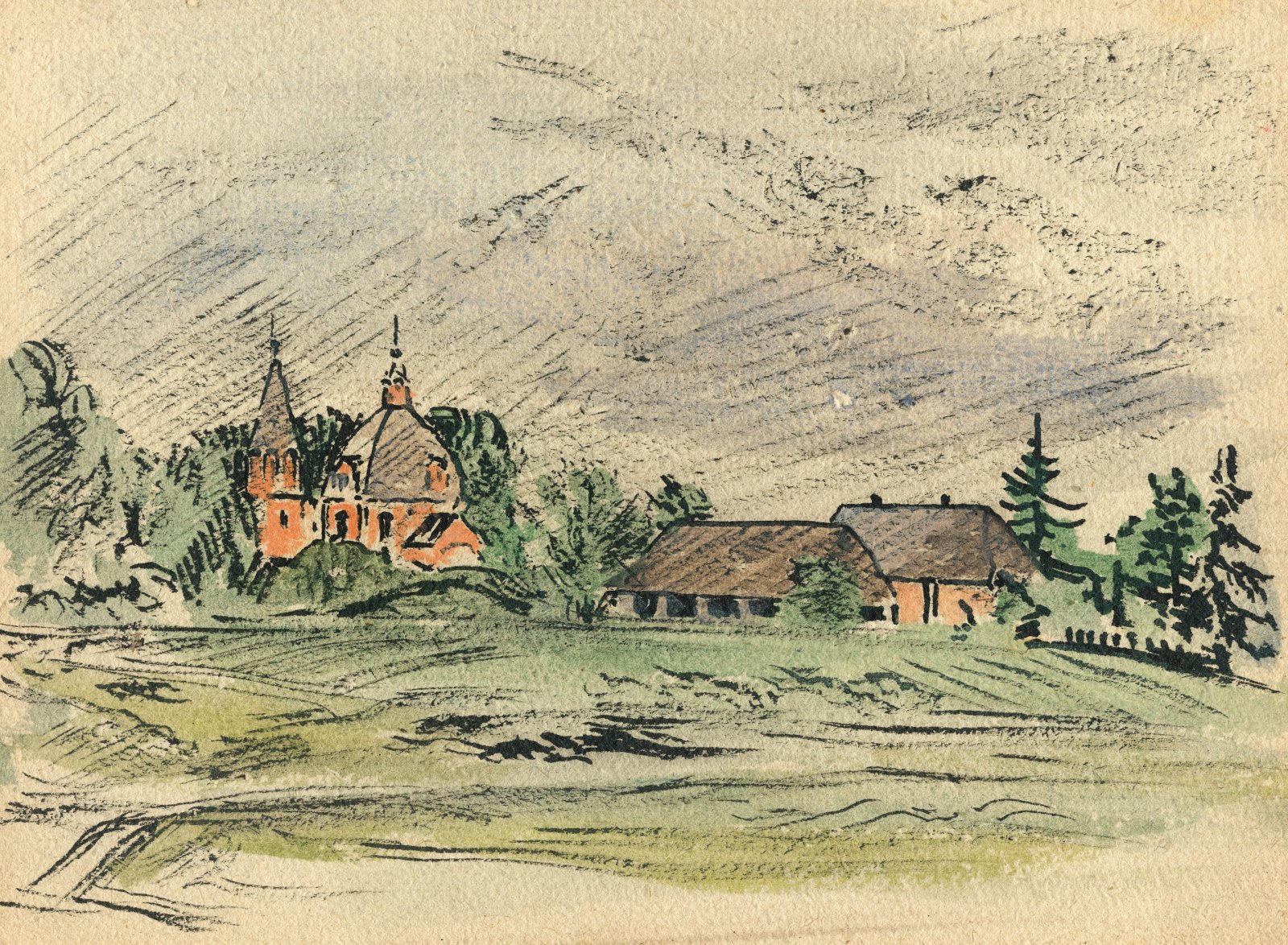 Тарханов, М.М. Деревня с церковью.