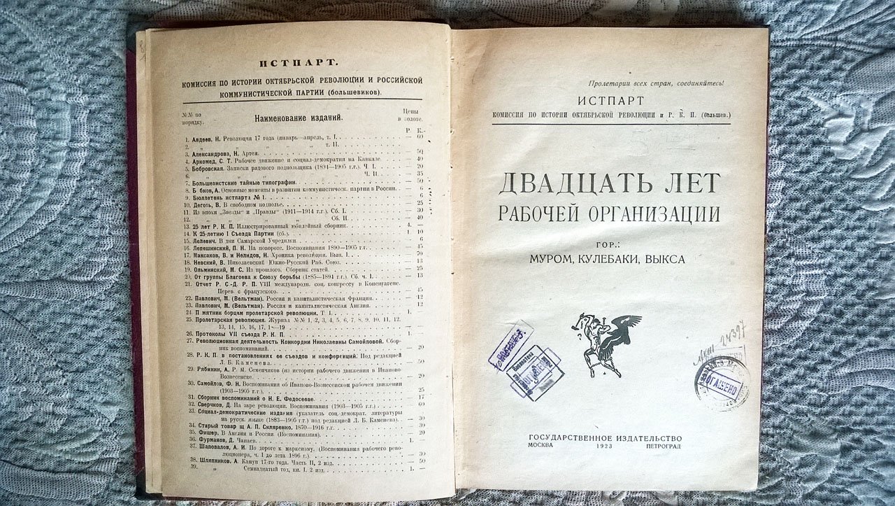 Двадцать лет рабочей организации РСДРП-РКП(б) гор. Муром, Кулебаки, Выкса.