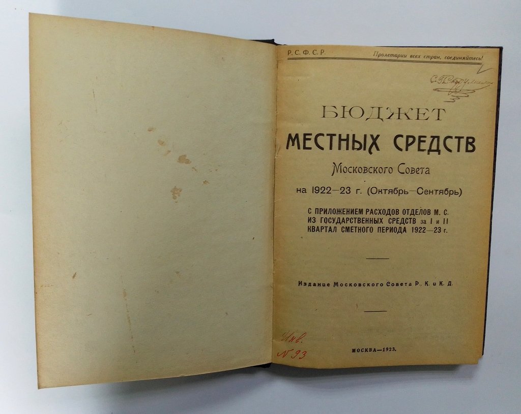 Бюджеты местных средств Московского Совета на 1922-23 г. (Октябрь-Сентябрь).