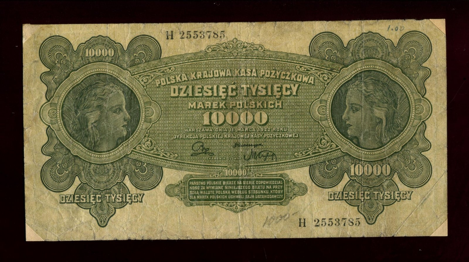 Бона. 10000 марок 1922 г. Польша