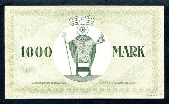 Бона. 1000 марок 1922 г. Германия. Крефельд