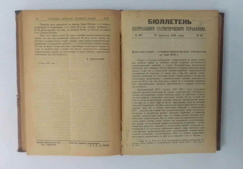 Бюллетень Центрального Статистического Управления.