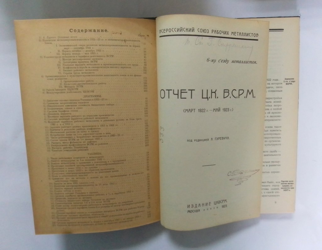 Отчет ЦКВСРМ 6-му Съезду Металлистов (март 1922 г. Май - 1923 г.)