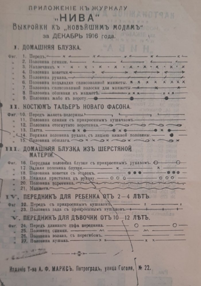 Дамские рукоделия. Приложение к «Новейшим модам» за декабрь 1916г. при журнале «Нива».