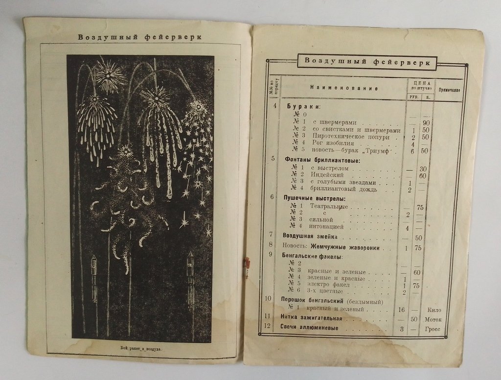 Прейс-Курант Фейерверка и Бенгальских огней.