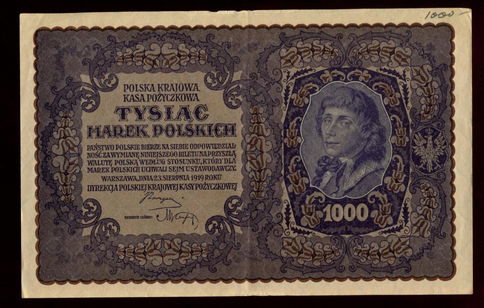 Бона. 1000 марок 1919 г. Польша.