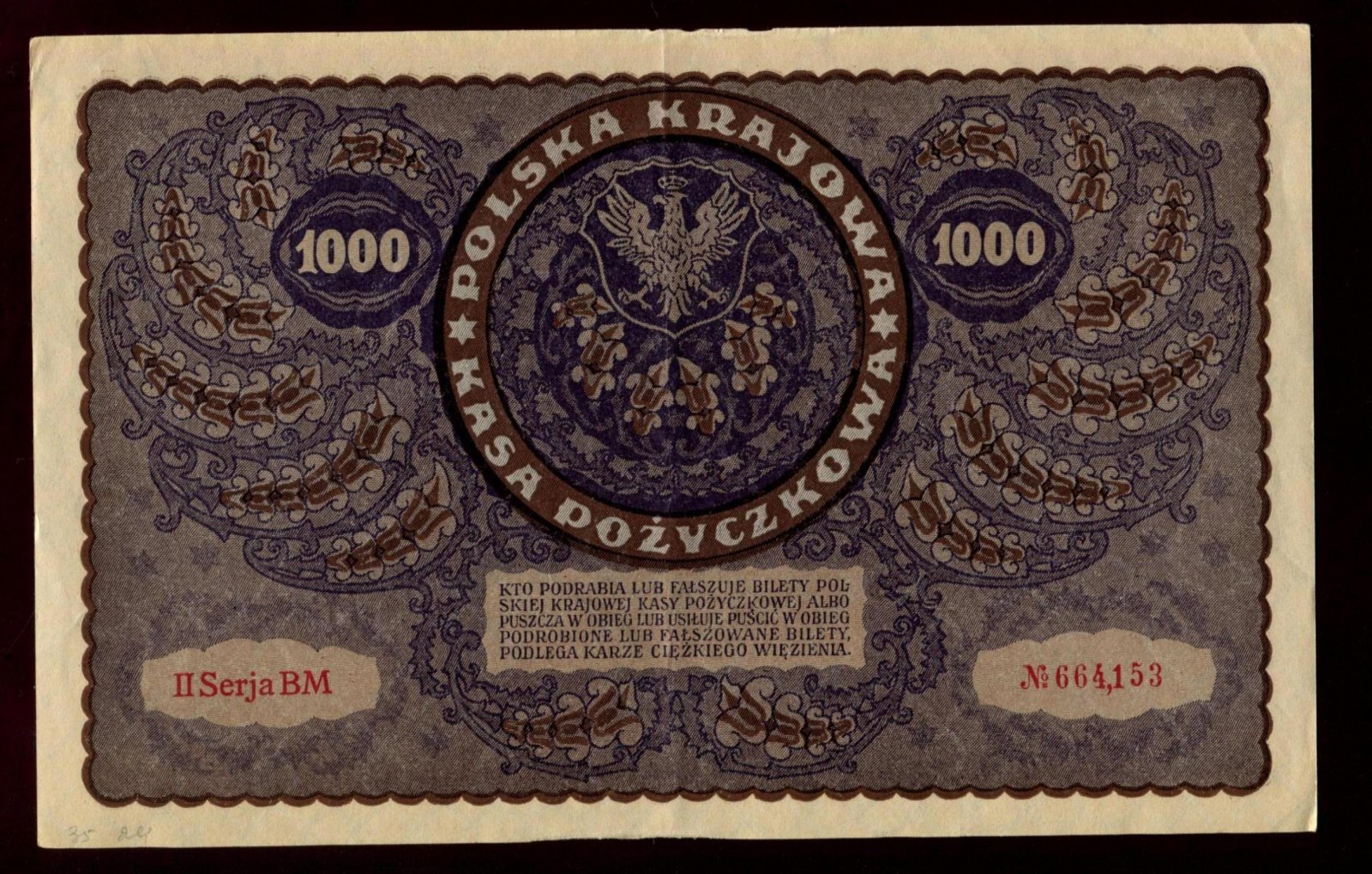 Бона. 1000 марок 1919 г. Польша.