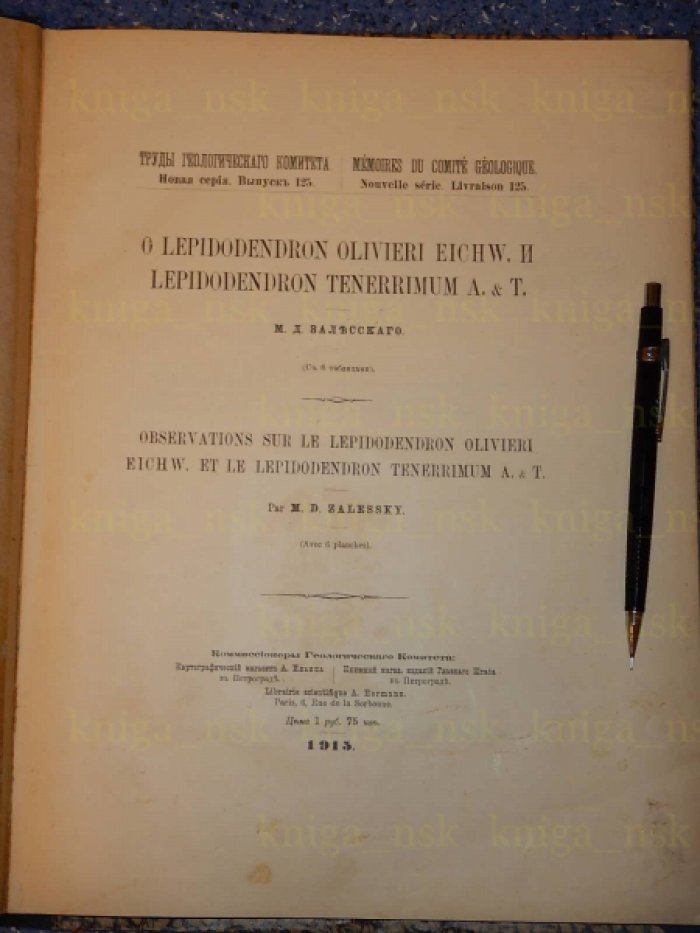 Залесский М.Д. О Lepidodendron olivieri eichw. и Lepidodendron tenerrimum A. & T.