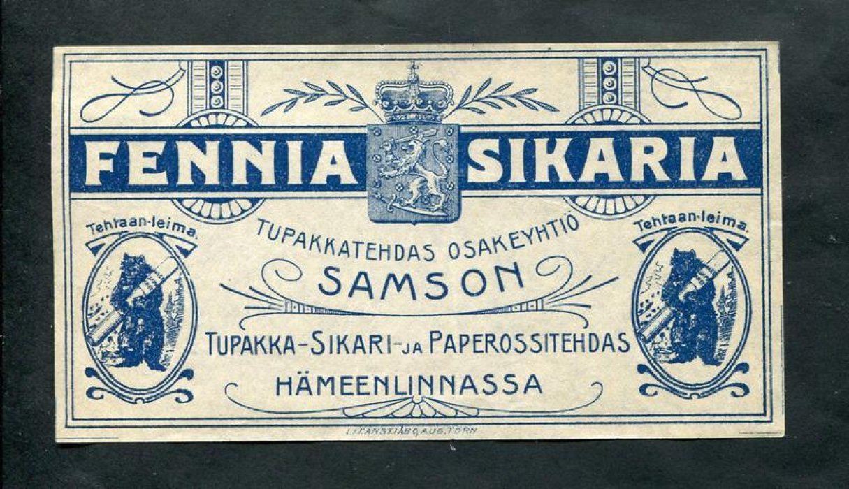 Финляндия. Этикетка. Папиросы Fennia Sikaria