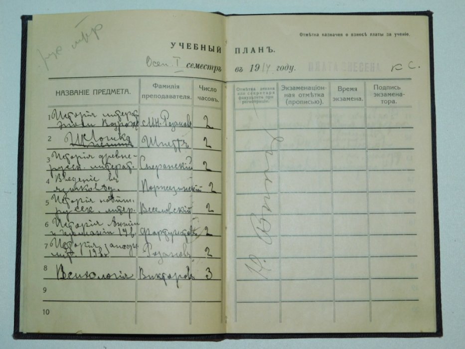 Предметная книжка МВЖК ( Московских высших женских курсов ).
