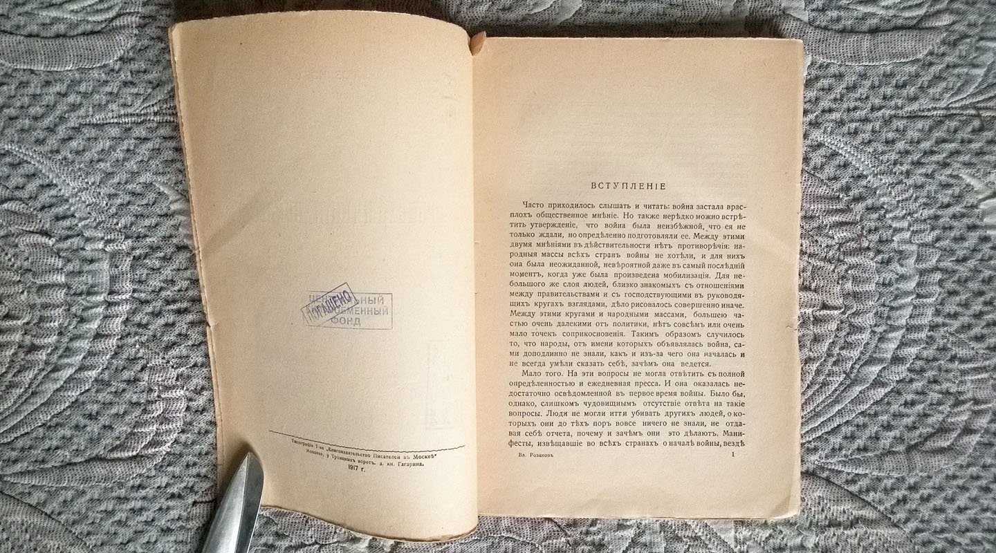 Владимир Розанов [Энзис]. Происхождение войны.