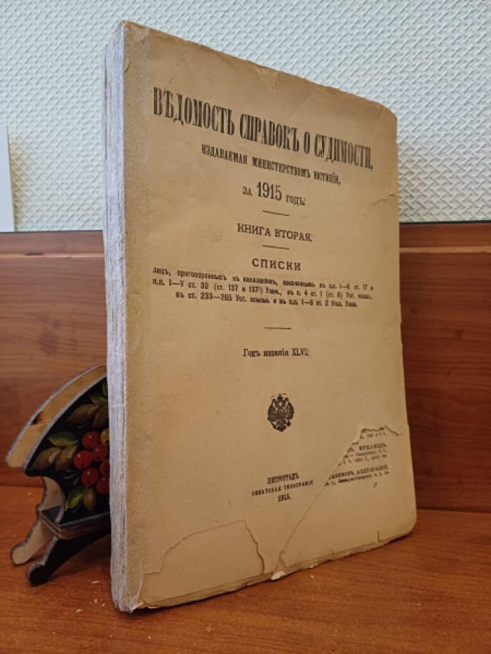 Ведомость справок о судимости, издаваемая Министерством Юстиции за 1915 год. Книга 2.
