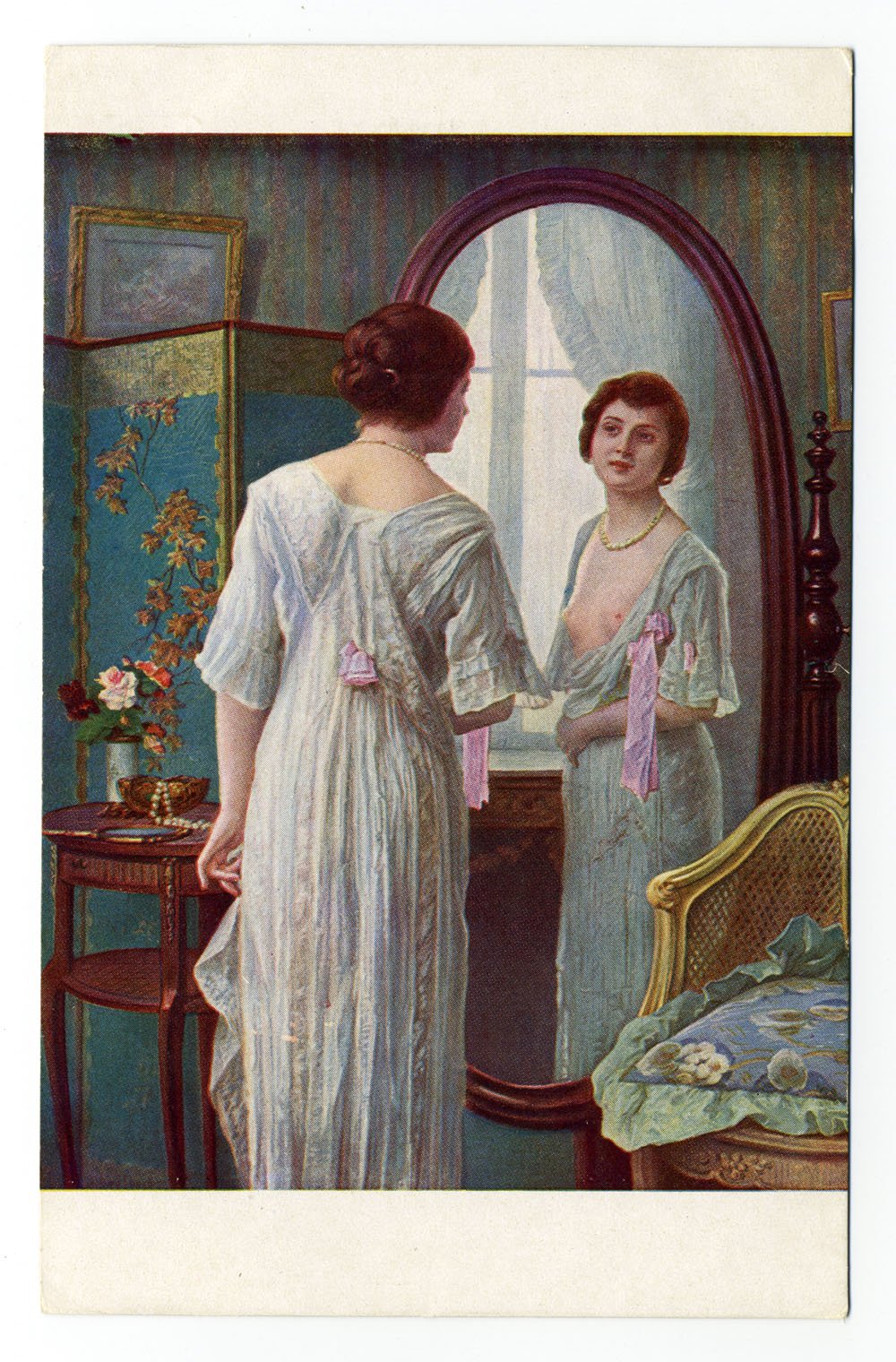 Жюль Скальбер. Jules Scalbert. Жемчужное ожерелье. Les Perles. Гламур, Эротика, Ню. Девушка с обнаженной грудью. Парижский салон