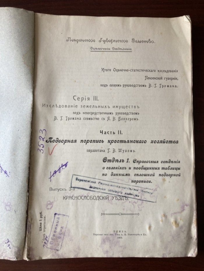 Подворная перепись крестьянского хозяйства. Часть II. Обработана Г.В.Шубом.