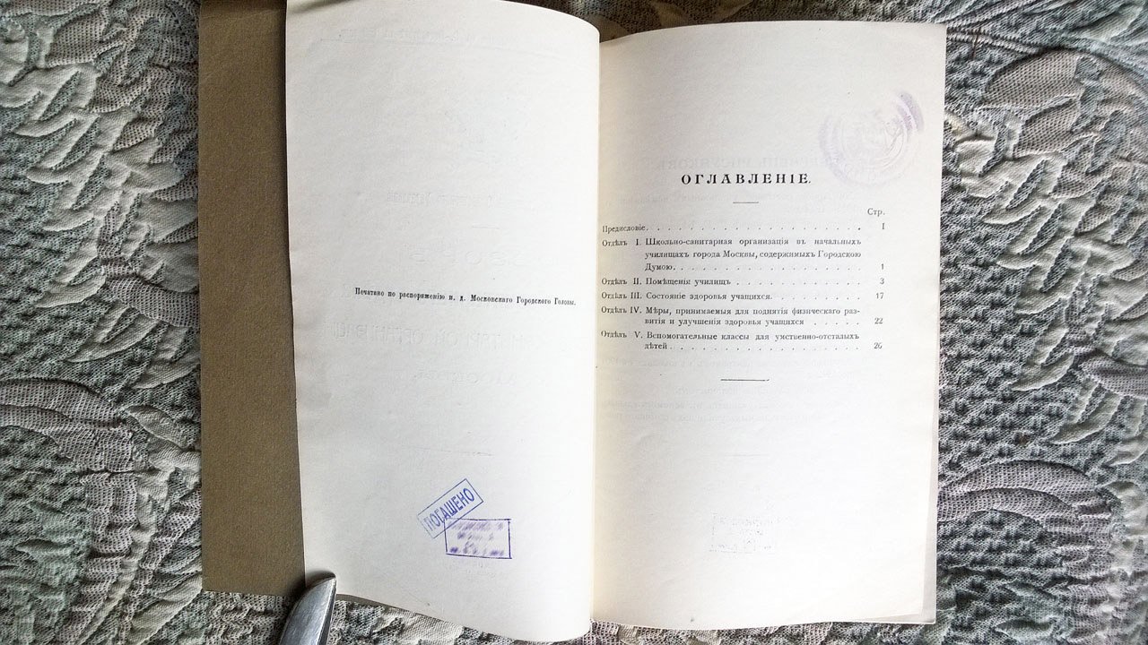Обзор школьно-санитарного отдела врачебно-санитарной организации г. Москвы.