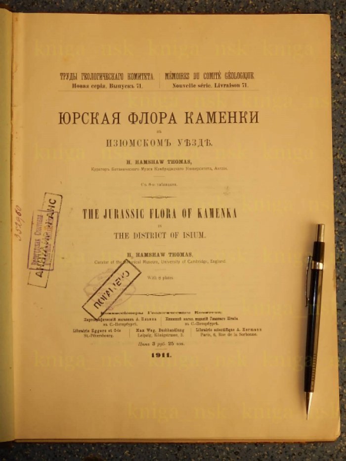 Hamshaw Thomas. Хэмшоу Томас. Юрская флора Каменки в Изюмском уезде.