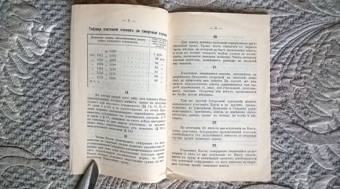 Устав Тульской кассы взаимного вспоможения на случай смерти.