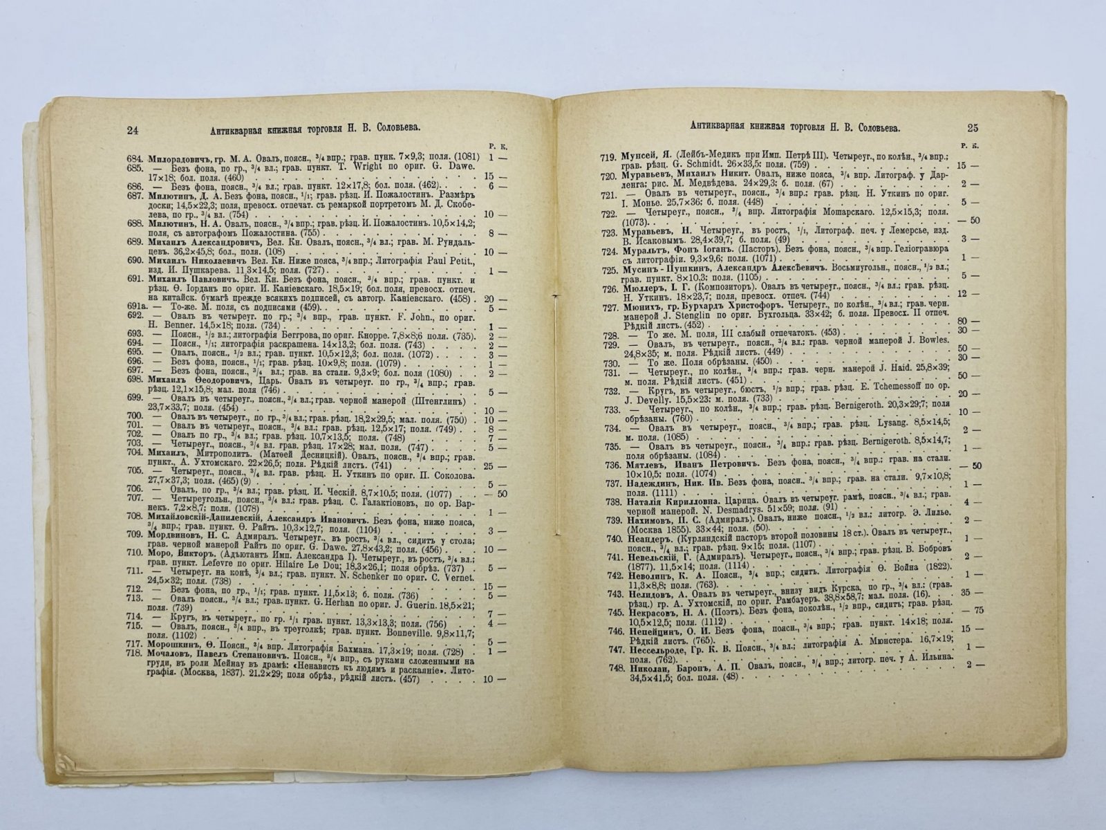 Антикварная книжная торговля Н. В. Соловьева. Каталоги № 124, 128, 130, 132, 133, 135, 138, 142: Иностранные книги. Русские книги. Каталог портретов. [Экслибрис Ю. Г. Оксмана].