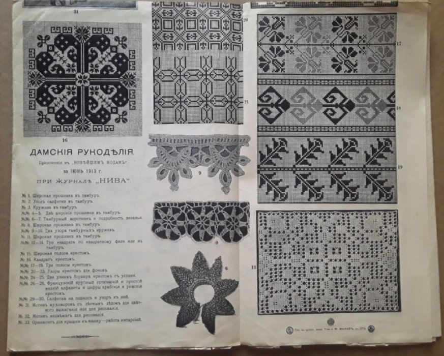 Дамские рукоделия. Приложение к «Новейшим модам» за июнь 1913 г. при журнале «Нива».