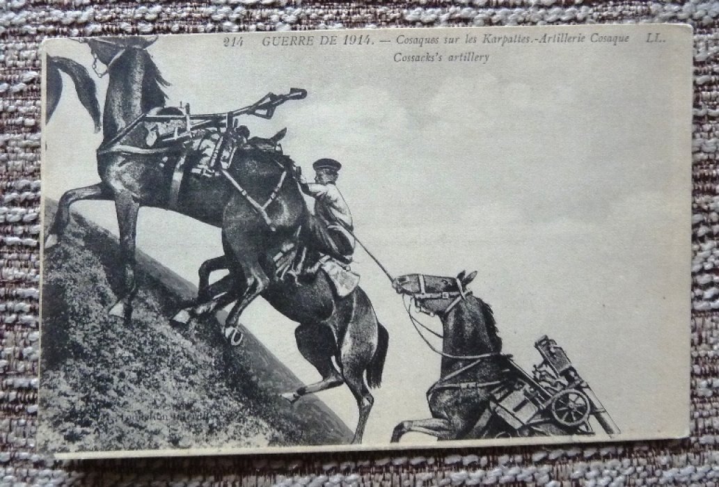 Открытка. Первая мировая война. Казаки в Карпатах. 