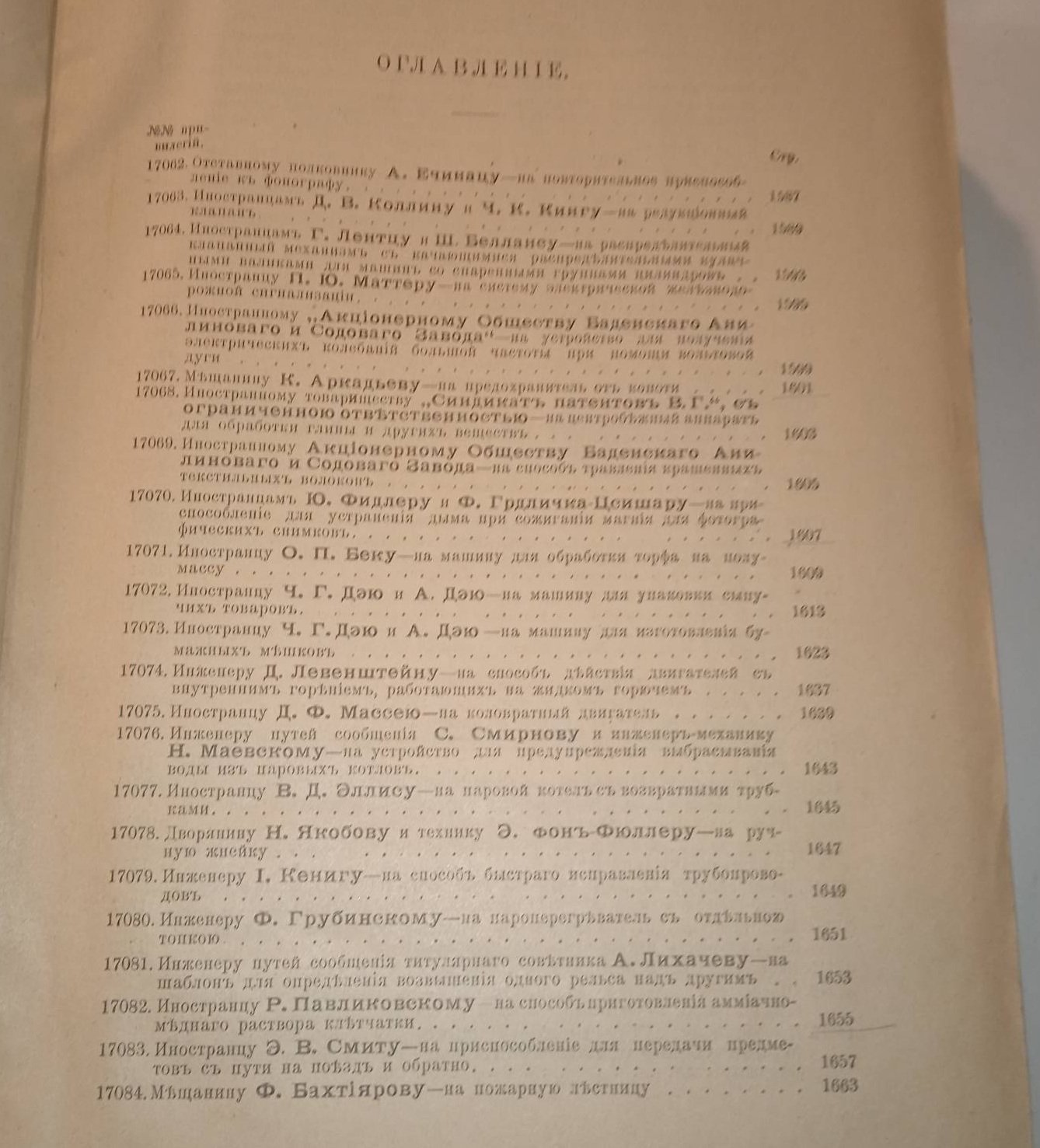 Свод привилегий выданных в России. 1910 г. Выпуск IV. Привилегии № 17062-17223.